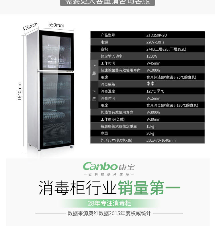 Canbo/康寶 ZTD300K-2U消毒柜立式家用飯店食堂餐具商用消毒碗柜