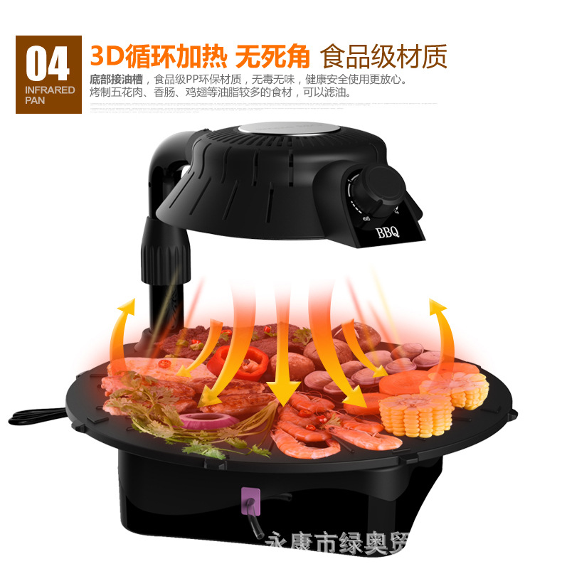 爆款3D紅外線燒烤爐可旋轉家用商用無煙電烤盤鐵板燒烤肉機bbq