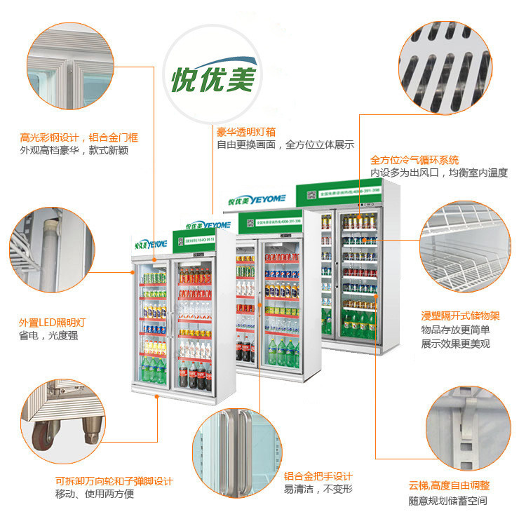 四門飲料展示柜 悅優(yōu)美商用冰箱加承飲品立式冷藏冷柜廠家直銷
