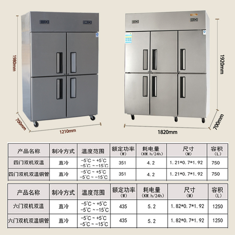 麟羽四門冰箱商用冷藏冷凍廚房冰箱雙溫保鮮柜不銹鋼商用四門冰柜