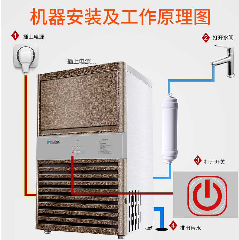 制冰機(jī) 日產(chǎn)量60KG高效節(jié)能全自動(dòng)方冰制冰機(jī) 小型制冰機(jī) 耐雪