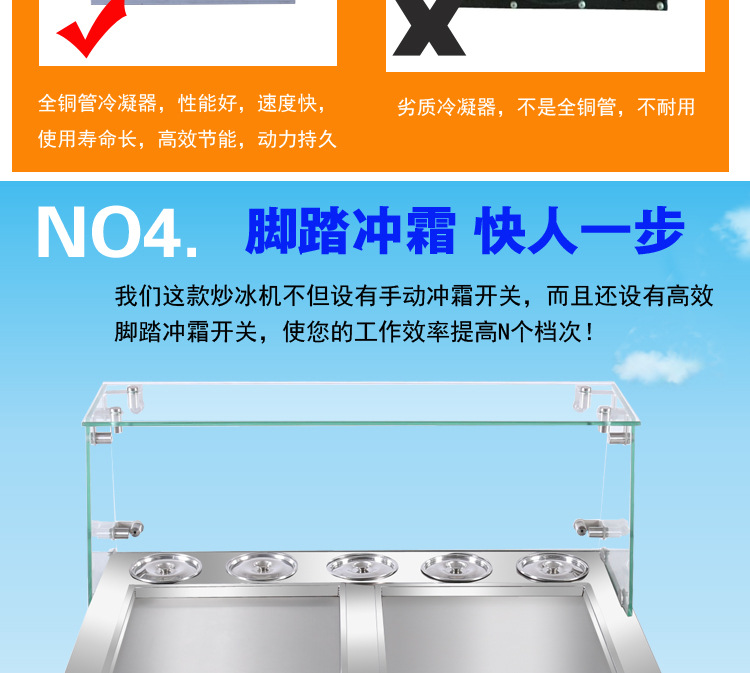 格琳斯商用炒冰淇淋卷炒冰機 雙方鍋雙控帶5桶炒酸奶機廠家直銷