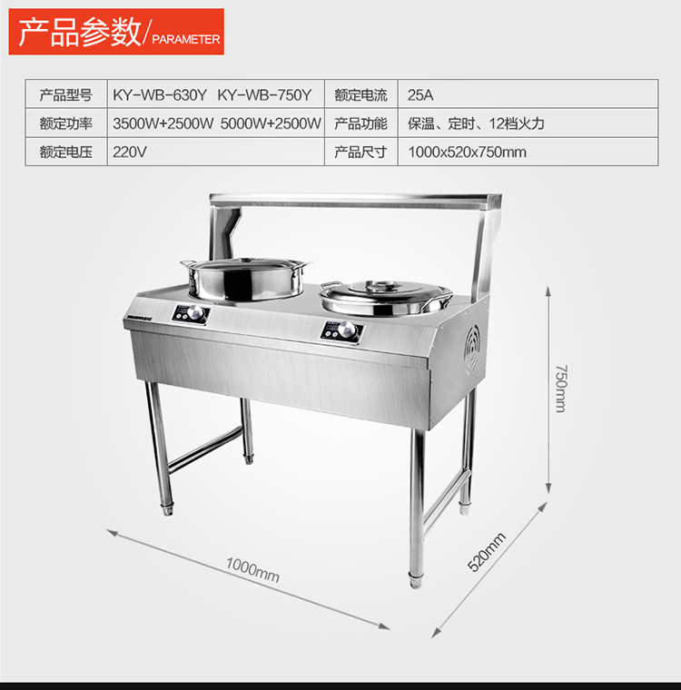 商用電磁爐大功率電磁灶3.5KW組合凹式炒爐雙電磁爐蒸包炒菜爐