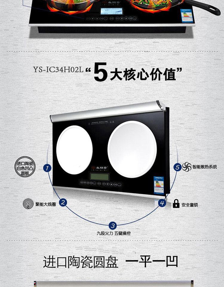 Sunpentown/尚朋堂 YS-IC34H02L 嵌入式電磁爐雙灶雙眼凹面正品