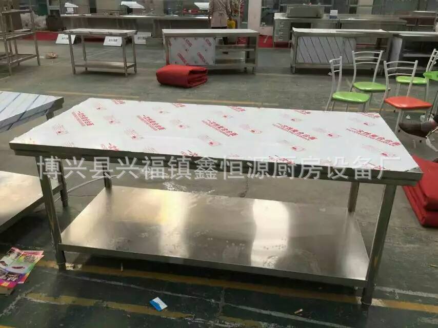 不銹鋼簡易雙層工作臺 商用平面廚具 廚房操作臺定制批發(fā)