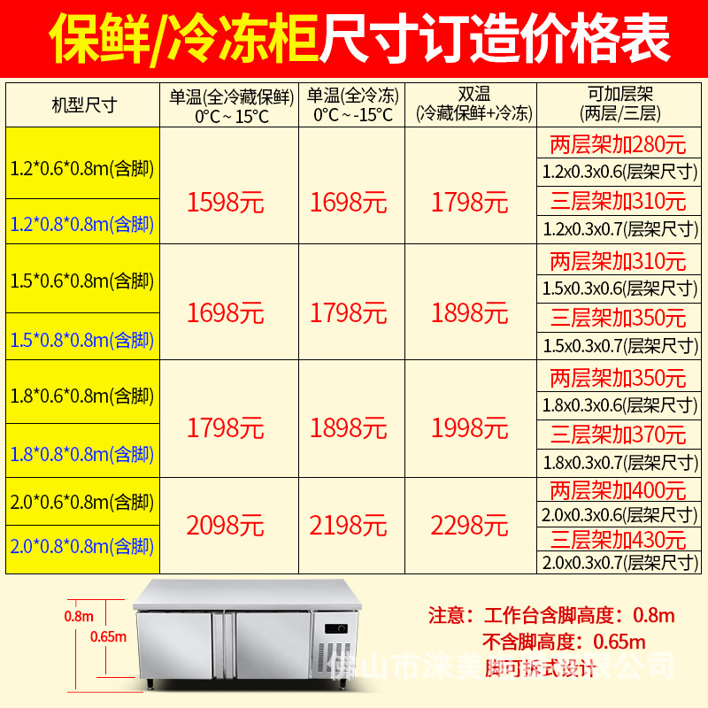 樂創(chuàng)冷藏工作臺 商用保鮮工作臺凍冰柜冰箱 廚房不銹鋼冷藏操作臺