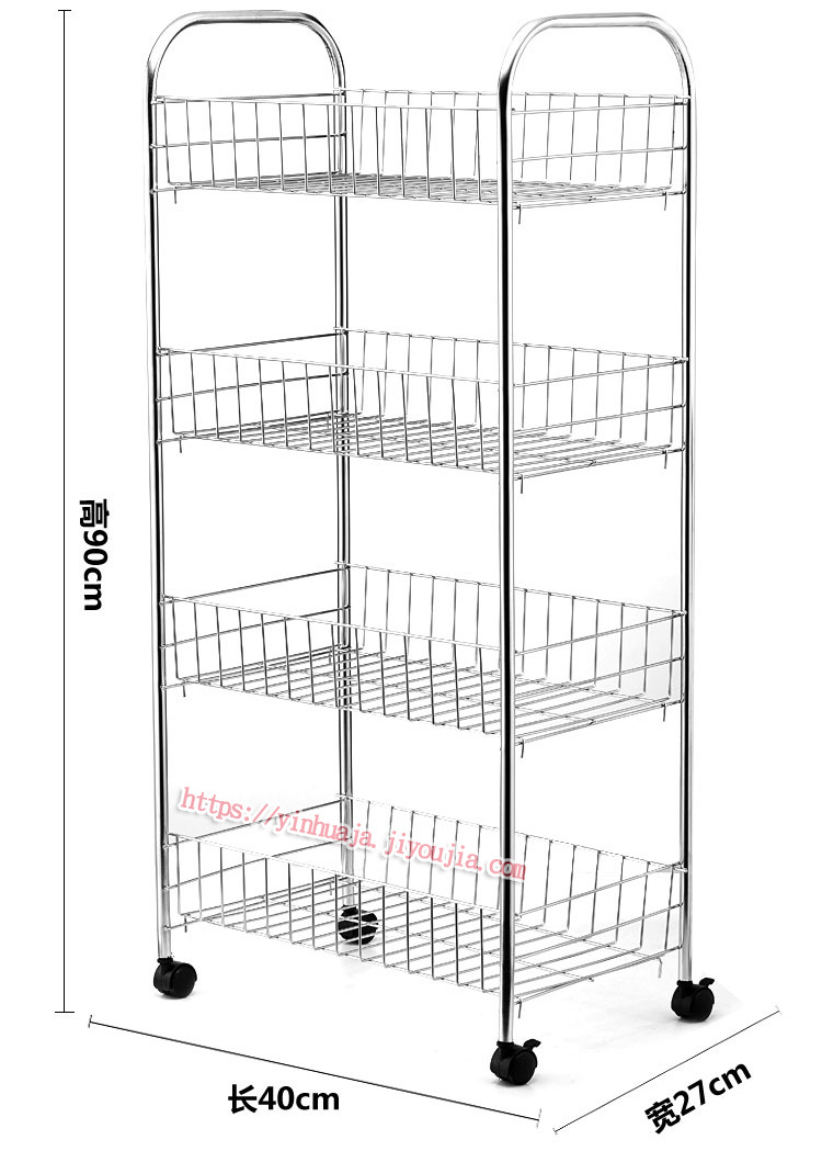 不銹鋼蔬菜架廚房置物架水果架書架四層置物架整理架帶輪一件代發